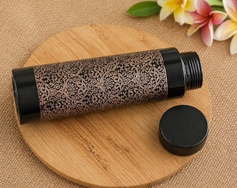 Black Copper Water Bottle | Antique Floral Design, Handcrafted Wellness Container
