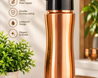 Pure Copper Water Bottle 900ml with Straw, 100% Copper Tamba Bottle, Ayurvedic Wellness Drinkware, Handmade Indian Gift