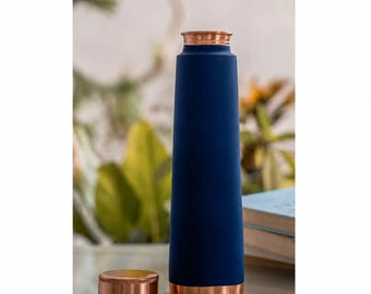 Copper water bottle 800ml, leakproof cap, matte navy finish