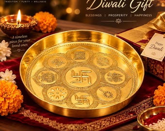 Brass Puja Thali for Diwali, Traditional Indian Prayer Plate, Hindu Pooja Thali, Diwali Gift, Lakshmi Puja Decor, Festive Home Decor