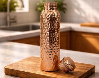 Ayurveda 100% Inspired Pure Copper Water Bottle | Handmade Hammered Copper Bottle | Leakproof Copper Drinking Bottle | Wellness Gift