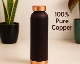 Handmade Matte Black Copper Water Bottle: Ayurvedic Wellness, Eco-friendly Bottle (900ml)