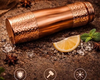 Ayurveda 100% Pure Copper Water Bottle, Handmade Hammered Copper Bottle, Ayurvedic Drinking Water Bottle, Wellness Gift