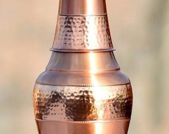 Handmade Hammered Copper Water Bottle & Cup | 100% Pure Copper | Ayurvedic Drinkware | Eco-Friendly Gift