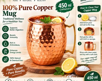 Set of 2 Hammered Copper Moscow Mule Mugs, 100% Pure Handmade Drinkware, Handmade Drinkware, Housewarming Gift for love Once