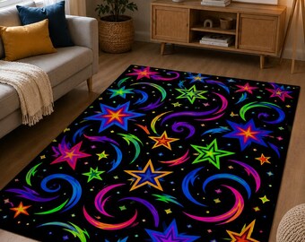 Arcade Stars Rug, Bowling Alley Carpet, Arcade Bar Carpet, Retro Rug, Arcade Game Carpet