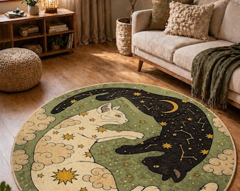 Cat Rug, Circle Rug, Minimal Rugs, Animal Mat, Personalized Rug, Nursery Rug, Entryway Rug, Office Rug, Salon Carpet, Living Room Rug