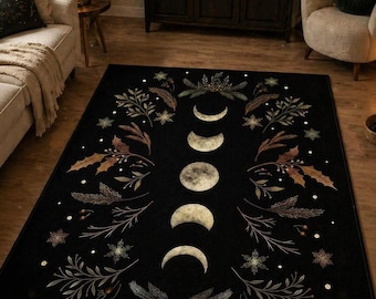 Boho Moon and Flowers Rugs, Minimal Rug, Boho Rugs, Modern Rug, Office Rug, Runner Rug, Bathroom Rug, Classic Rug, Saloon Rug, Entry Rug,