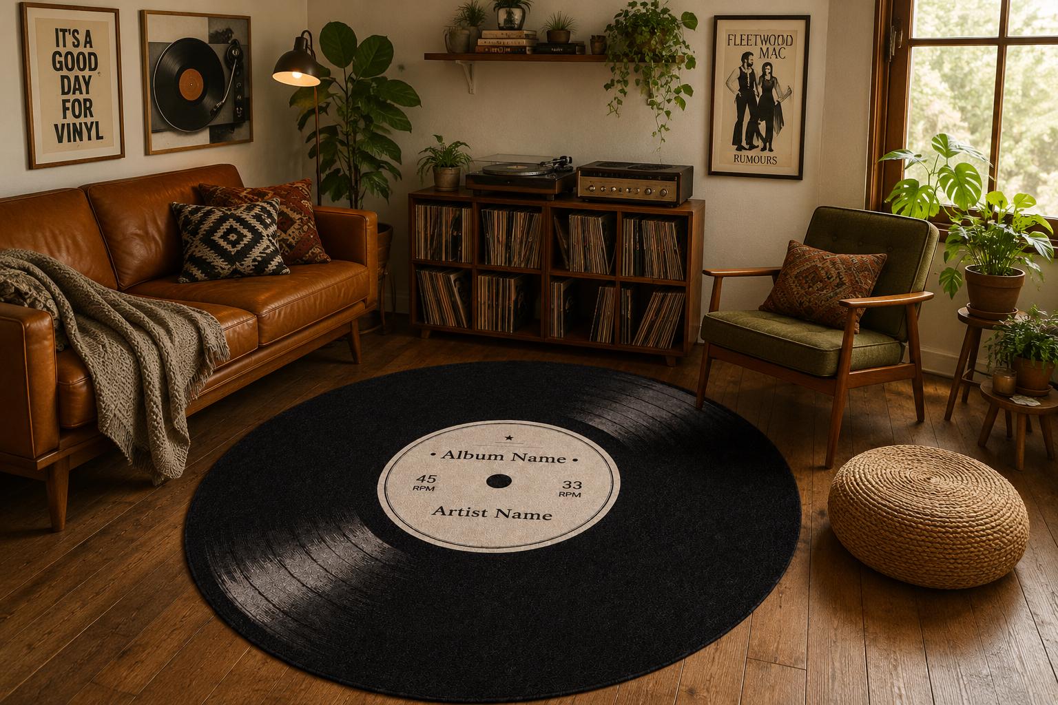 Vinyl Record Rug: Printed Round Carpet, Music Lover Gift, Cd Rug