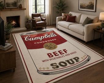 Campbells Rugs, Soup Rugs, Kitchen Rugs, Modern Rugs, Wedding Rug, Front Door Rug, Housewarming Gift, Living Room Rug, Stair Rug,