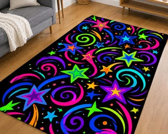 Arcade Stars Rug, Bowling Alley Carpet, Arcade Bar Carpet, Retro Rug, Arcade Game Carpet