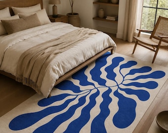 Matisse Leaf Accent Rug - Picnic Skid Proof Carpet,Botanical Washable Rug, Floral Aesthetics Runner -BlueEntryway Mat-Luxury Abstract Carpet