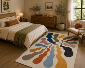 Matisse Leaf Abstract Area Rug – Terracotta Scandinavian Mid-Century Runner