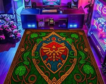 Zelda Art Rug: Black Game Room Carpet, Gamer Decor
