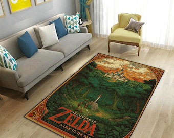 Zelda Art Rug: Black Game Room Carpet, Gamer Decor