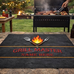 Personlig Grill Master grillmatta, grillmatta, grillmatta, fars dag-present, present till pappa, morfar, make, morfar, bakgård utomhus
