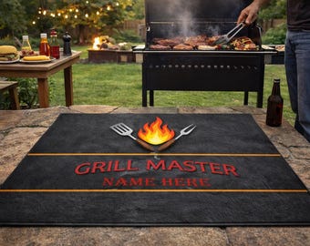 Personalisierte Grillmeister Grillmatte, Grillmatte, BBQ Matte, Vatertagsgeschenk, Geschenk für Papa Opa Ehemann Opa, Hinterhof im Freien