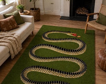 Bathroom Rug, Modern Rug, Animal Rug, Cute Rugs, Front Door Rugs, Snake Pattern Rugs, Custom Mat, Green Rugs, Salon Decor Rug, Man Cave Rug