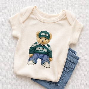 Personalized Philadelphia Football Baby Onesie, Custom Name Football Teddy Bear, Philadelphia Fan Shirt, Family Matching Football Apparel
