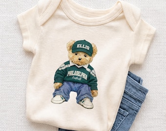 Personalized Philadelphia Football Baby Onesie, Custom Name Football Teddy Bear, Philadelphia Fan Shirt, Family Matching Football Apparel