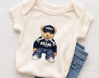 Personalized Dallas Football Baby Onesie, Custom Name Football Teddy Bear, Dallas Fan Shirt, Family Matching Football Apparel