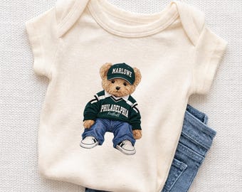 Personalized Philadelphia Football Baby Onesie, Custom Name Football Teddy Bear, Philadelphia Fan Shirt, Family Matching Football Apparel