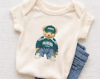 Personalized Philadelphia Football Baby Onesie, Custom Name Football Teddy Bear, Philadelphia Fan Shirt, Family Matching Football Apparel