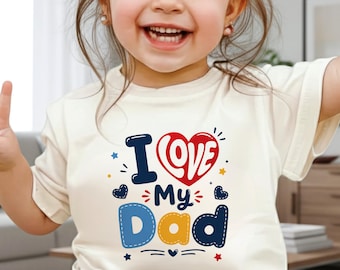 I Love My Dad Toddler Shirt, Cute Father’s Day Outfit, Patriotic Heart Daddy Tee, Toddler Boy Girl Gift From Mom
