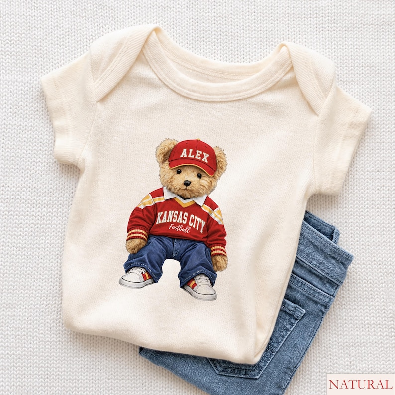 Personalized Kansas City Football Baby Onesie, Custom Name Football Teddy Bear, Kansas City Fan Shirt, Family Matching Football Apparel