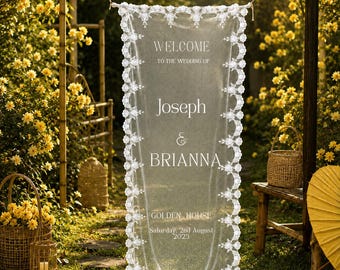 Custom Wedding Fabric Sign, Linen Wedding Welcome Sign, Modern Outdoor Wedding Banner, Personalized Wedding  Engagement Party Decor