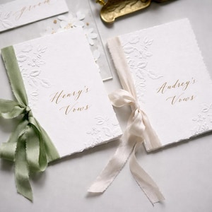 Elegant Wedding Vow Book, Personalized His and Hers Vows, Embossed Paper Booklet, Gold Foil Name Cover, Minimal Wedding Keepsake image 6