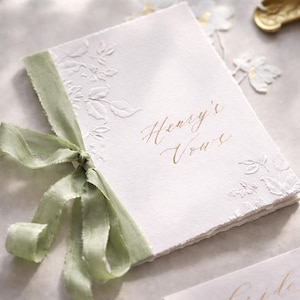 Elegant Wedding Vow Book, Personalized His and Hers Vows, Embossed Paper Booklet, Gold Foil Name Cover, Minimal Wedding Keepsake