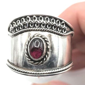 Silver Statement Ring with Red Cabochon