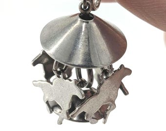 Vintage Silver Tone Carousel Horse Screw Back Earrings, Whimsical Carnival Dangle Jewelry