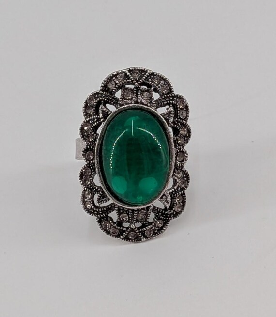 Green Cabochon Statement Ring Adjustable Vintage … - image 5