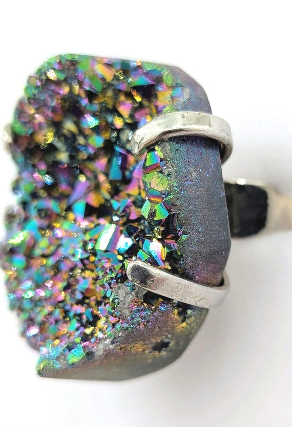 Rainbow Druzy Statement Ring Adjustable Size 7.5 … - image 2