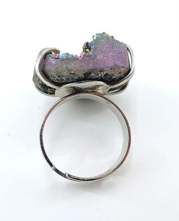 Rainbow Druzy Statement Ring Adjustable Size 7.5 … - image 3
