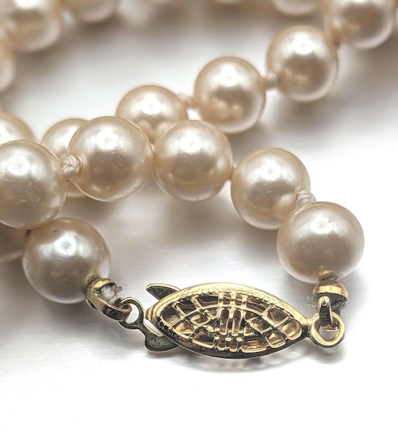 Vintage Double Strand Faux Pearl Necklace with Gold Tone Clasp