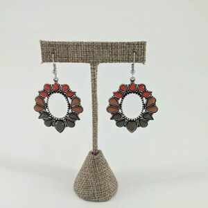 Autumn Color Drop Earrings, Silver Tone Boho Dangle Earrings, Rust Brown Gray Statement Jewelry