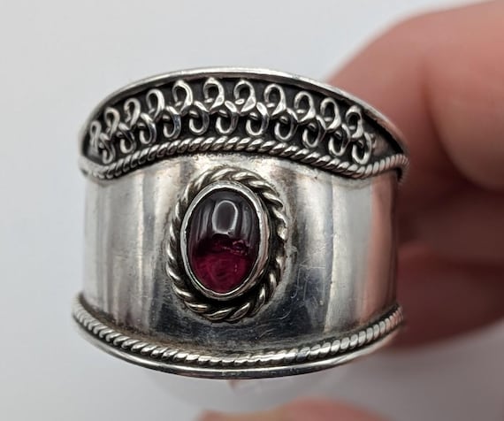 Silver Statement Ring with Red Cabochon - image 1