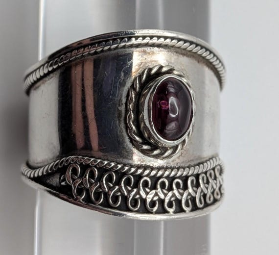 Silver Statement Ring with Red Cabochon - image 6