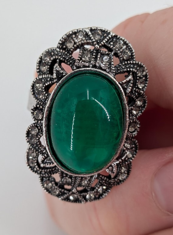Green Cabochon Statement Ring Adjustable Vintage … - image 1