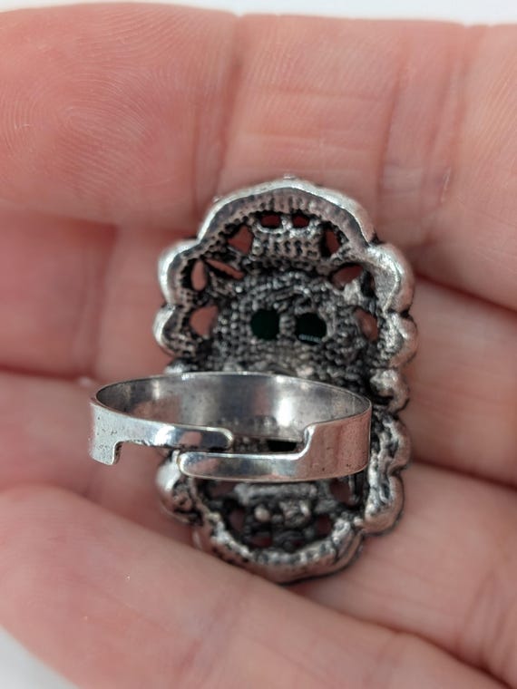 Green Cabochon Statement Ring Adjustable Vintage … - image 4