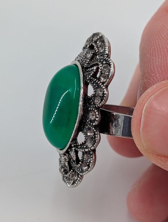 Green Cabochon Statement Ring Adjustable Vintage … - image 2