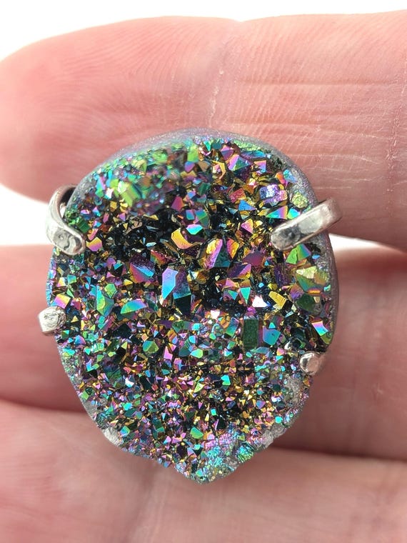 Rainbow Druzy Statement Ring Adjustable Size 7.5 … - image 6