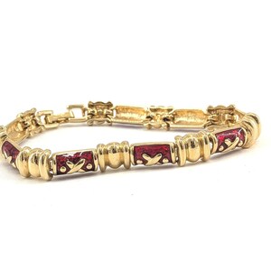 Vintage Joan Rivers Red Enamel Gold Tone Link Bracelet 7.5 Inch Designer Statement Jewelry