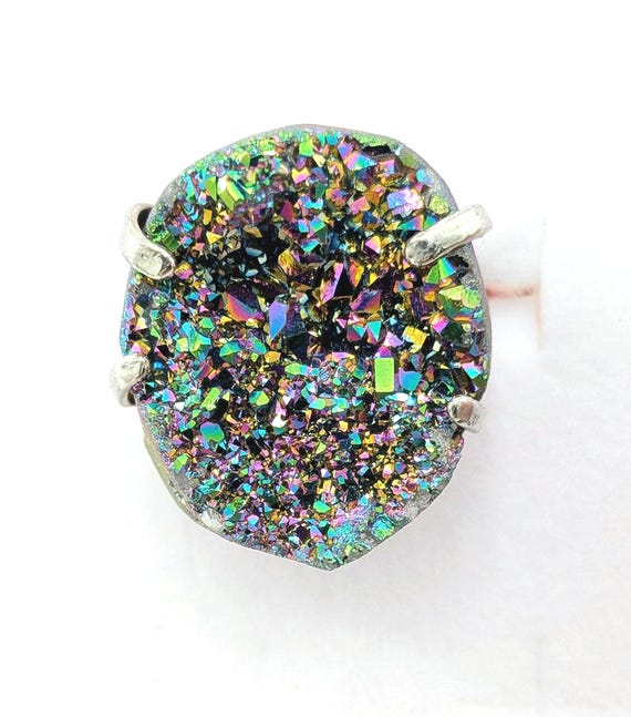 Rainbow Druzy Statement Ring Adjustable Size 7.5 … - image 1