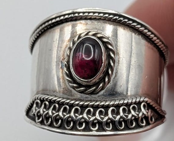 Silver Statement Ring with Red Cabochon - image 2
