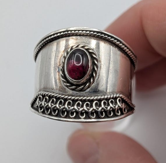 Silver Statement Ring with Red Cabochon - image 3