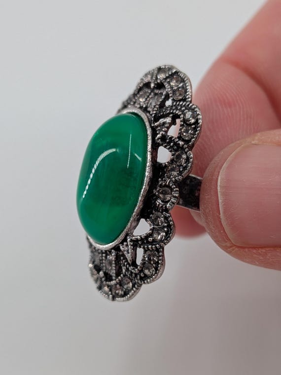 Green Cabochon Statement Ring Adjustable Vintage … - image 6